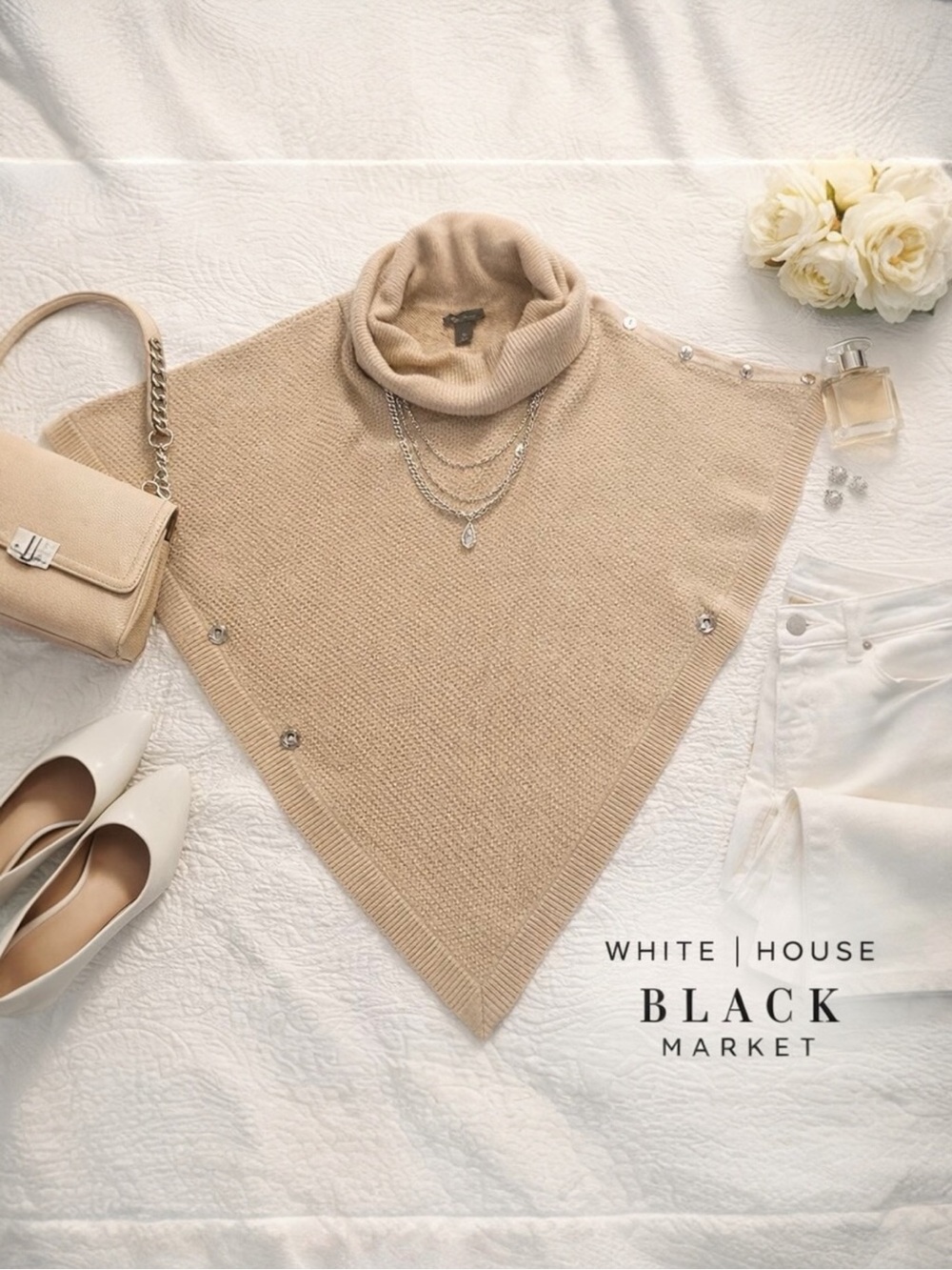 White House Black Market Waffle Fabric Poncho Sz. M